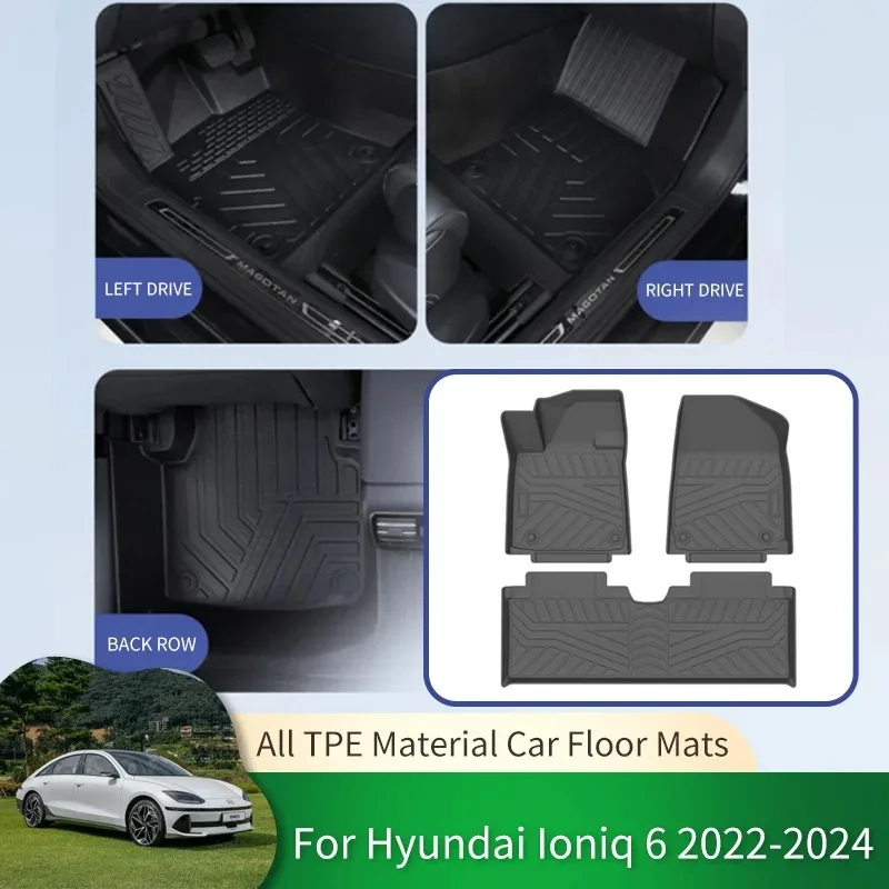 

TPE Car Waterproof Non-slip Floor Mats Full Surround Protective Liner Foot Pads Carpets For Hyundai Ioniq 6 CE 2022 2023 2024