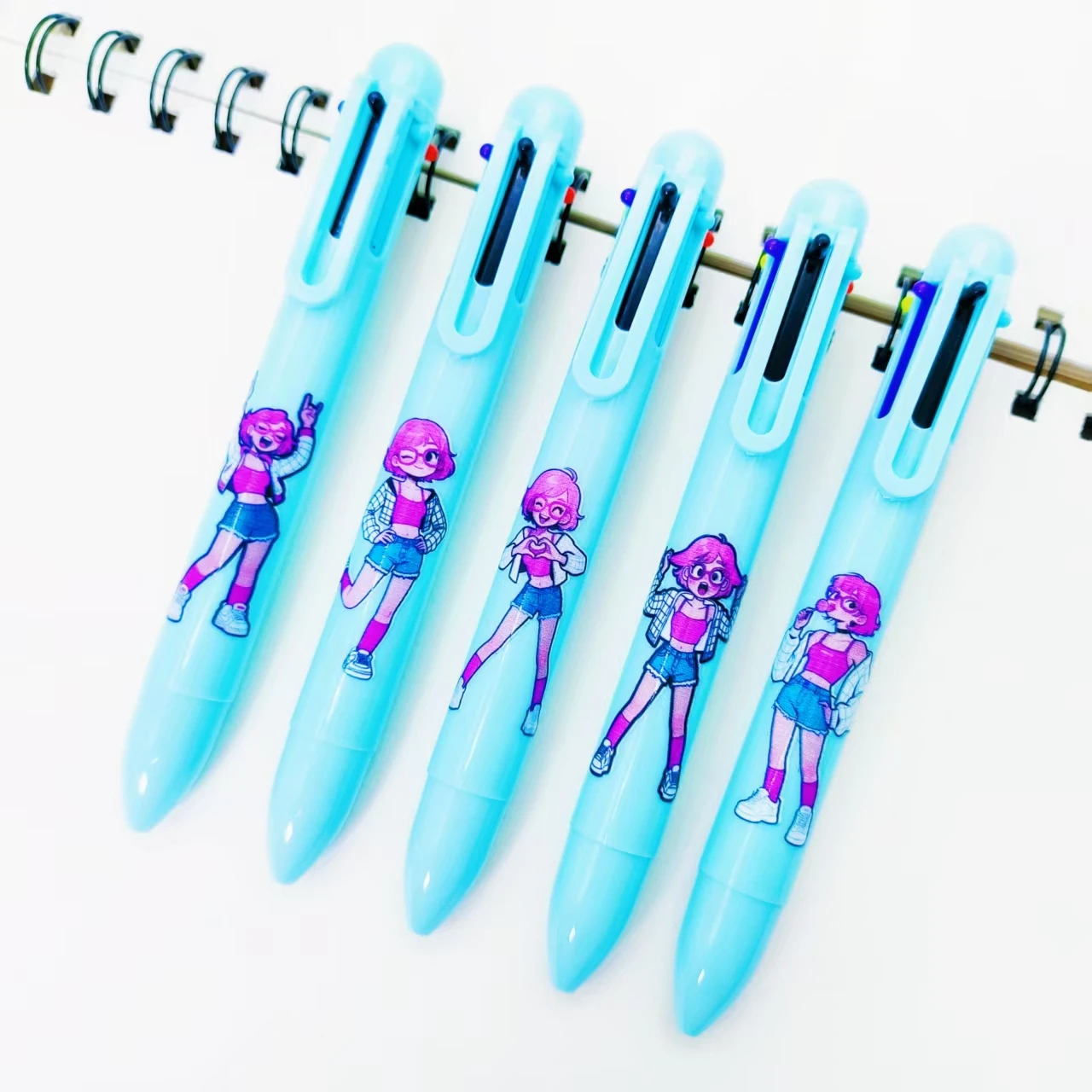

11 шт. модная многоцветная ручка на тему девушки, модная шариковая ручка «шесть в одном» в форме девушки, многоцветная ручка с маркировочным ключом
