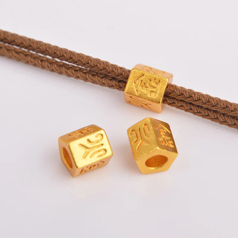 Chinese Style Lucky Color Retaining Gold Plated Five Elements Barrel Beads Ancient Craft Blessing Fortune Diy Bracelet Necklace