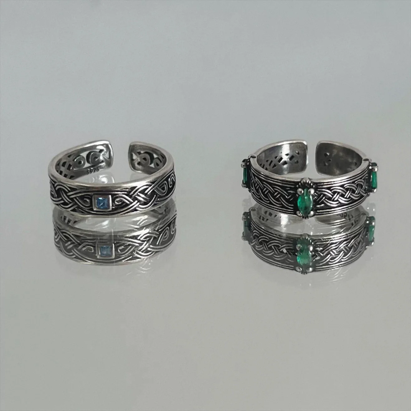 

Vintage Thai Silver Green Zircon Open Adjustable Rings For Men Women Fashion New Jewelry Accessories Gift Party anillos mujer