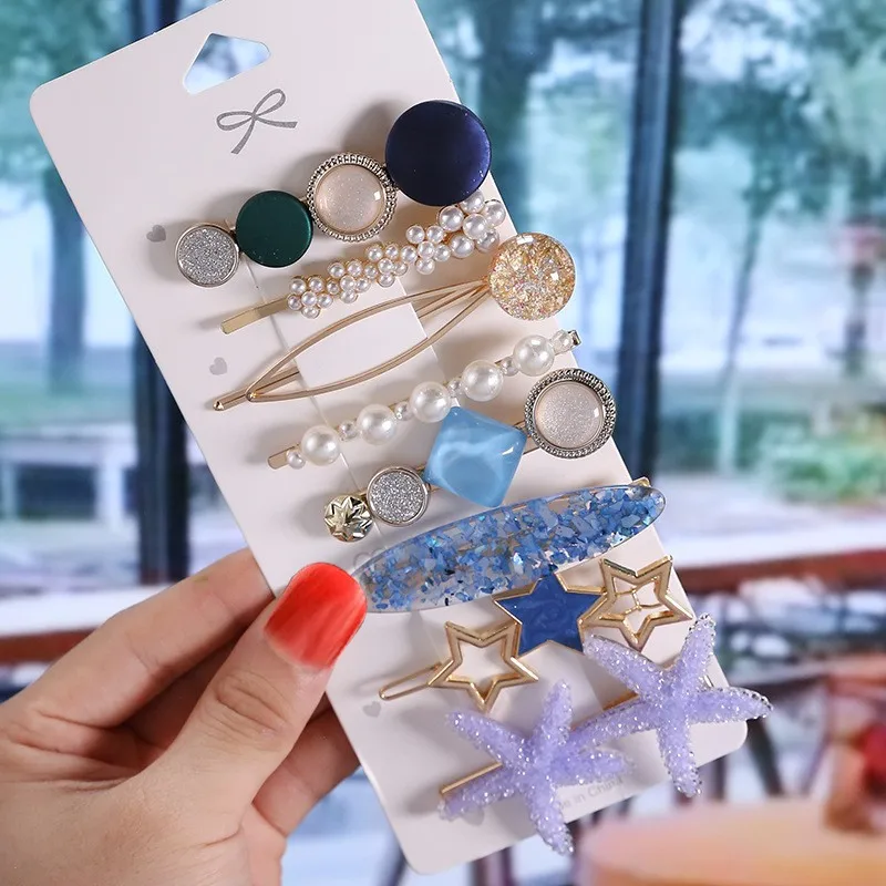 8pcs/5pcs/Set Colourful Inlay Rhinestone Hair Clip Fashiona Flower hair Accessories Hollow Out Starfish Metal Hair Pin