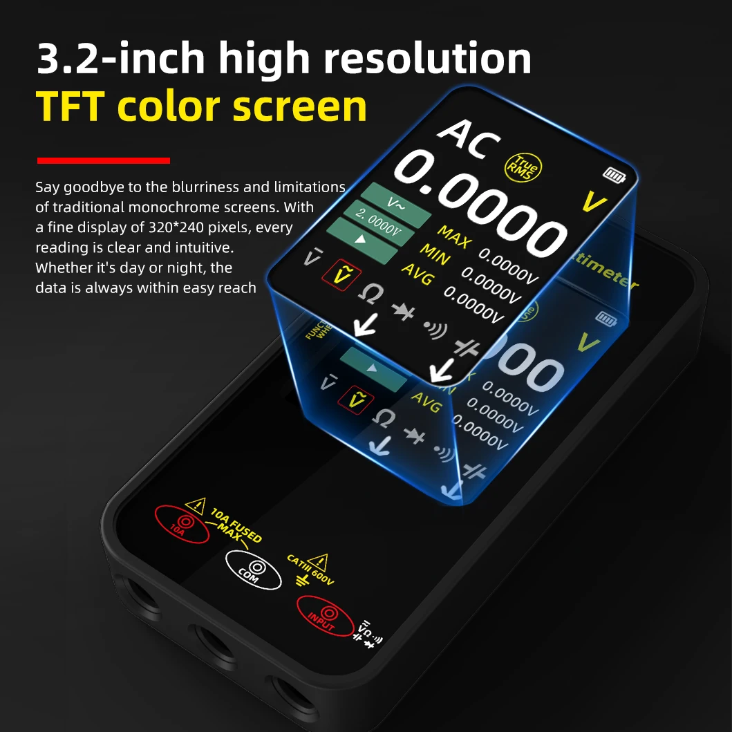 BSIDE S500 20000 Count Graphing Multimeter with Recording TFT Color Display 1800mAh USB C Armor Logger Shockproof TPU Case​