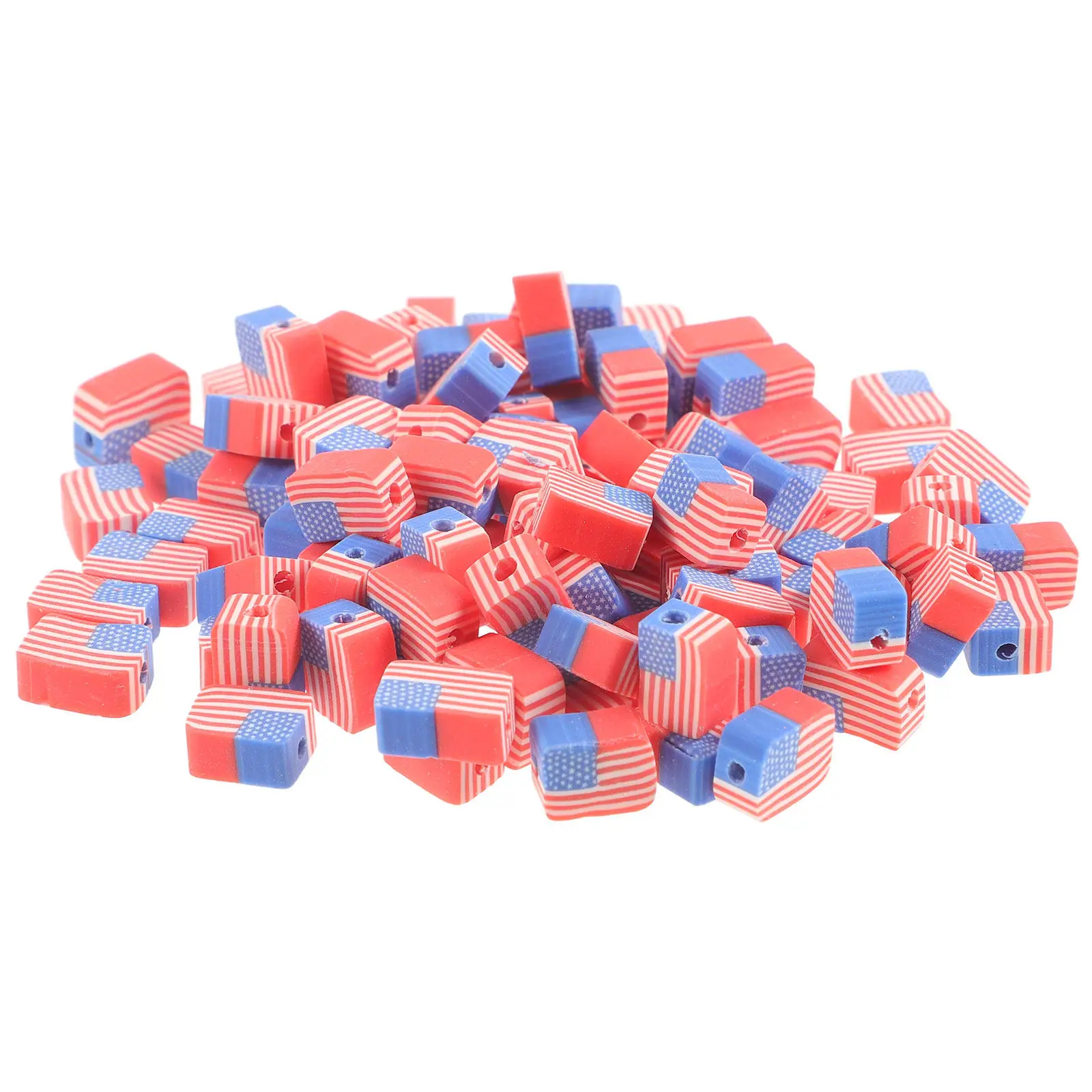 

100 шт. квадратных бусин с американским флагом, патриотические бусины-разделители из полимерной глины для ожерелий и браслетов