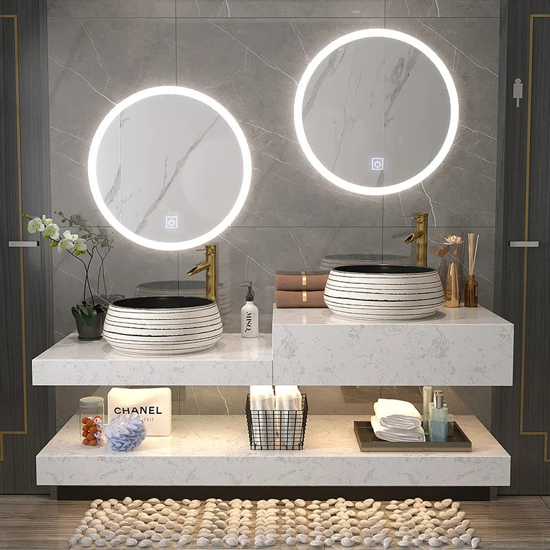 Modern Minimalist Marble High and Low Table Bathroom Cabinet Combination Bathroom Intelligence Washstand Wash Basin