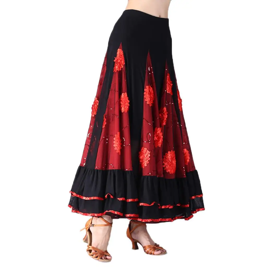 Flamenco Dress Mesh Embroidered Latin Swing Skirt Ballroom Dancewear for Stage Show and Special Events