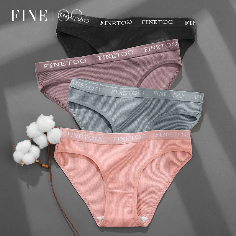 FINETOO Women\'s Cotton Panties 3Pcs/set Custom Letter Underwear M-2XL Women Briefs Plus Size Underpants Soft Female Panties 2022