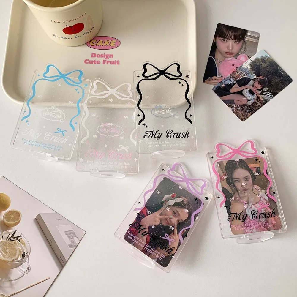 

Desktop Decoration Korean Style Card Holder Bowknot Polaroid Photo Student Card Cover Acrylic Card Case ID Card Holders