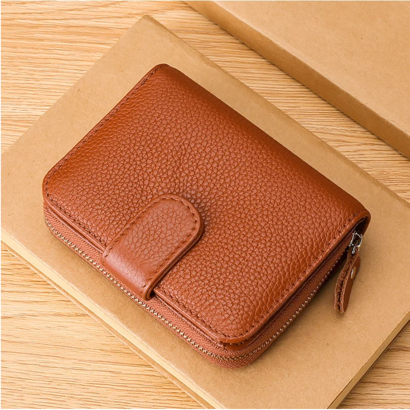 Genuine Leather Wallet Men Women Multi-Functional First Layer Cowhide RFID Money Purse Card Holder Zipper Wallet