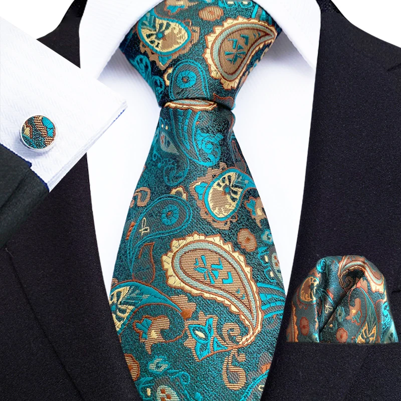 

Paisley Neck Ties For Men Luxury Print Jacquard Woven Necktie Pocket Square Cufflinks Set Gift Men Wedding Business Tie