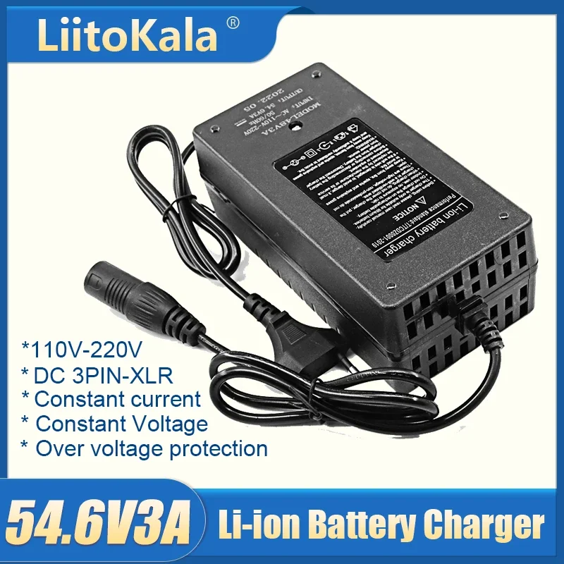 

LiitoKala 54.6V 3A Battery Charger For 13S 48V Li-ion Battery Electric Bike lithium Battery Charger High Quality Strong Heat