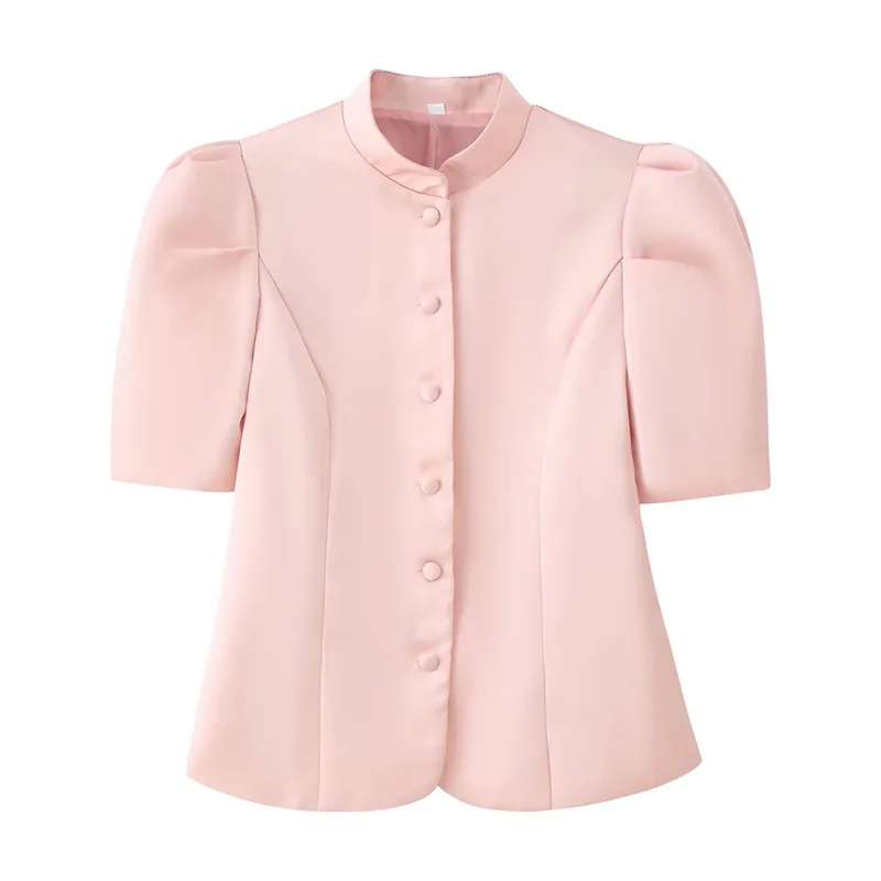 YYAHAHAS Stand Collar Peplum Blouse Women Summer Slim Fit Puff Sleeve Cropped Button Down Shirt