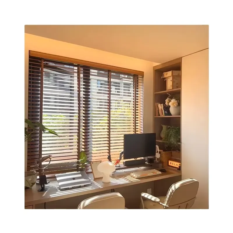 Faux Wood Blinds | Walnut Tone Adjustable Window Blinds for Home Office | Light Filtering & Privacy Control | Customizable