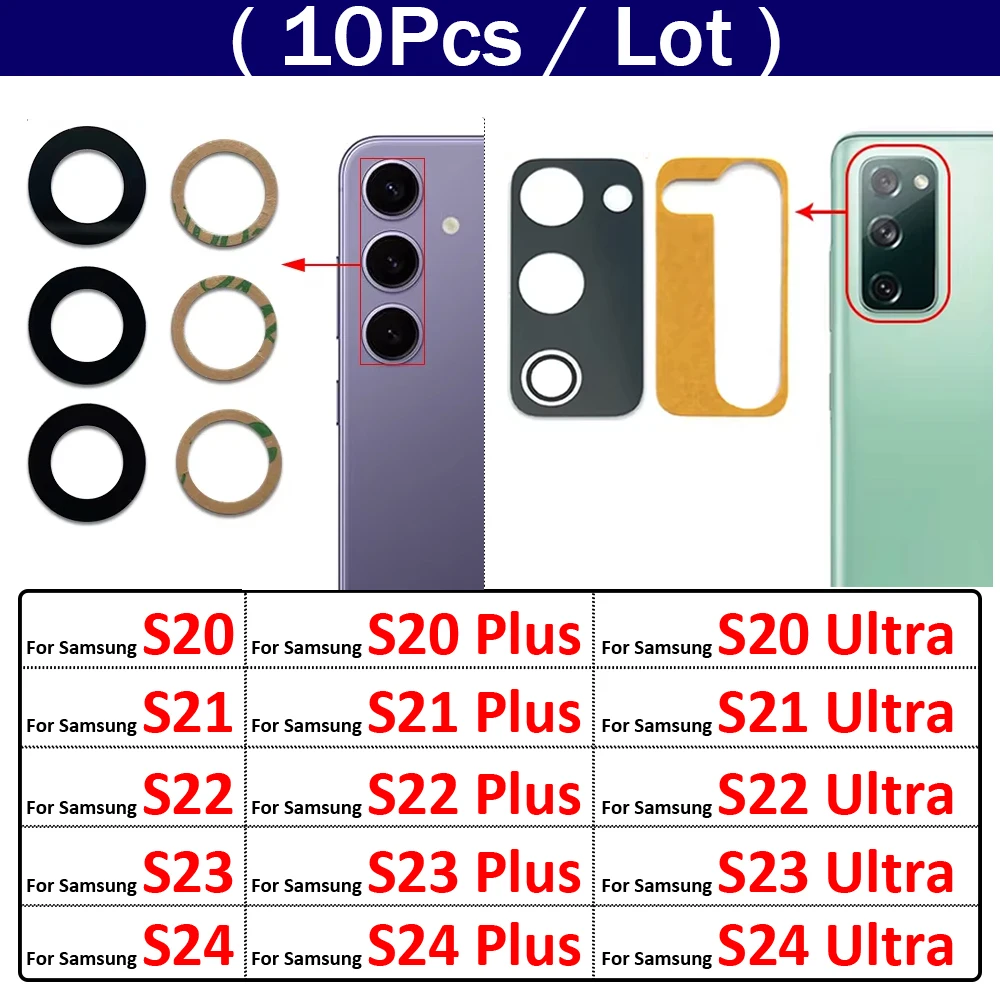 

10Pcs, Camera Glass Lens Back Rear Camera Glass Lens With Glue Adhesive For Samsung S20 S21 S22 S23 S24 Plus Ultra FE 5G