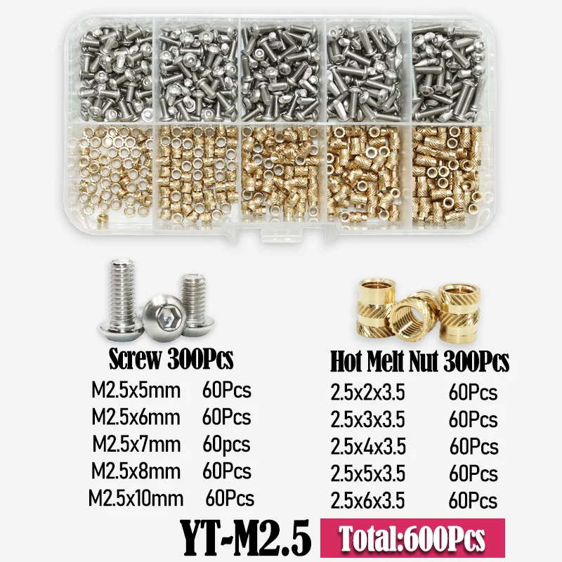 Innen sechs kant schraube 2,5 Edelstahl Messing Einsatz mutter Set m2, 5 m3 m4 Gewinde gerändelte Einbettung einspritz muttern für den 3D-Druck – Detail 7