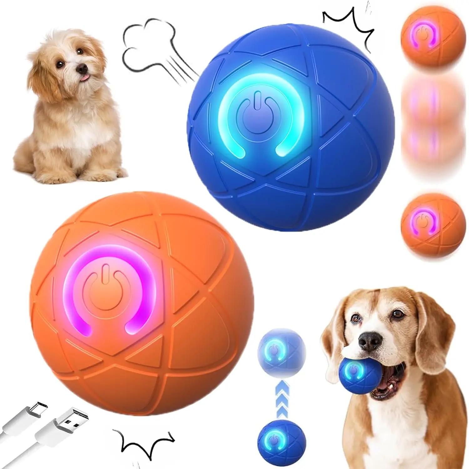 

Interactive Dog Ball Set 2 Pieces Automatic Shaking Chew-Resistant Durable Toy for All Size Dogs Home & Garden Pet Supplies