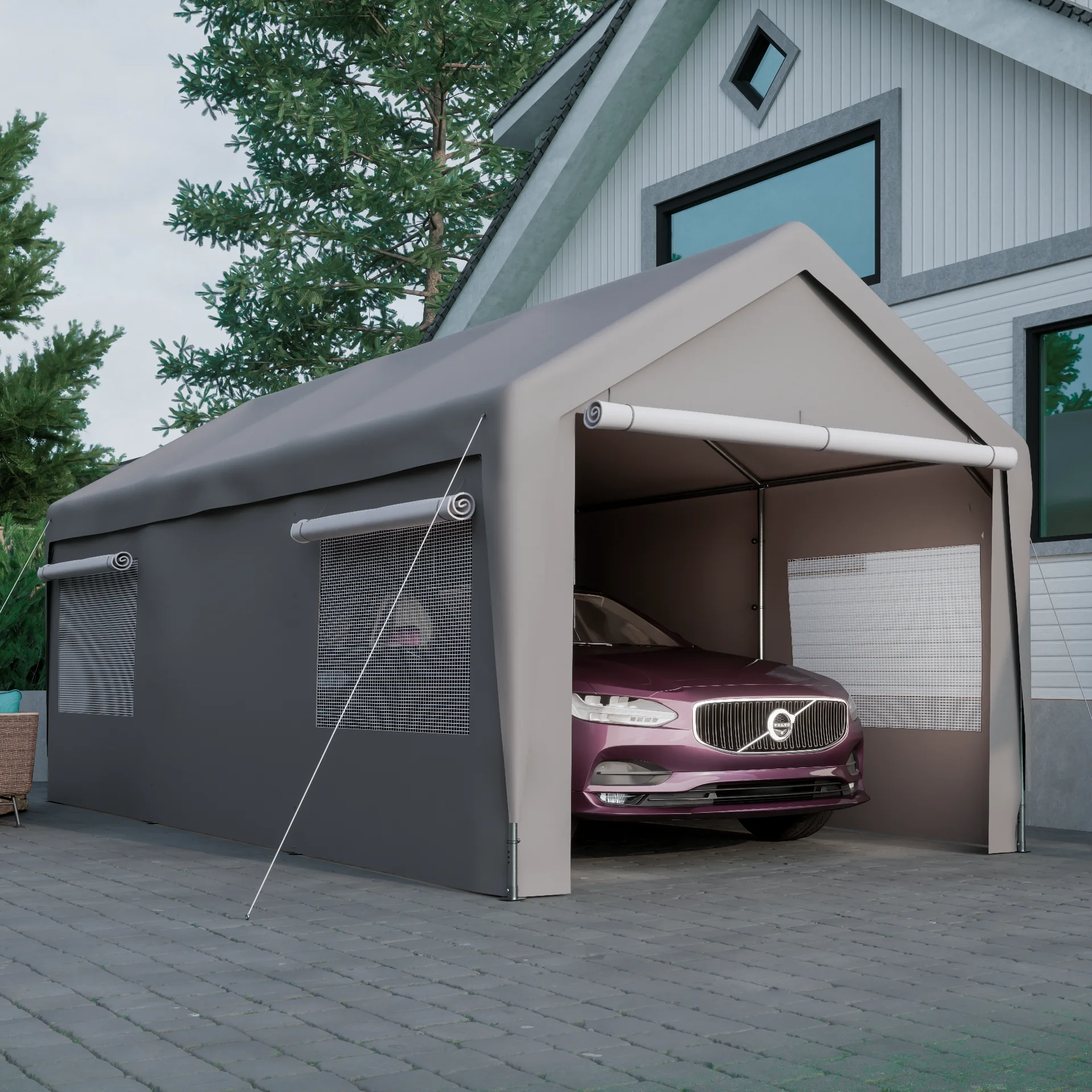 LZBEITEM Carport 10x20ft Portable Garage Car Canopy Heavy Duty Car Port with Mesh Windows and Removable Sidewalls