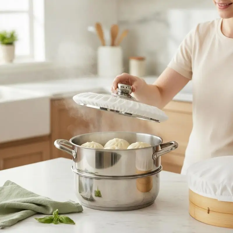 Elastic Design Cotton Lid Cover Condensation Control Absorbent Material Steamer Lid Sleeve Durable Cotton Heat Resistant