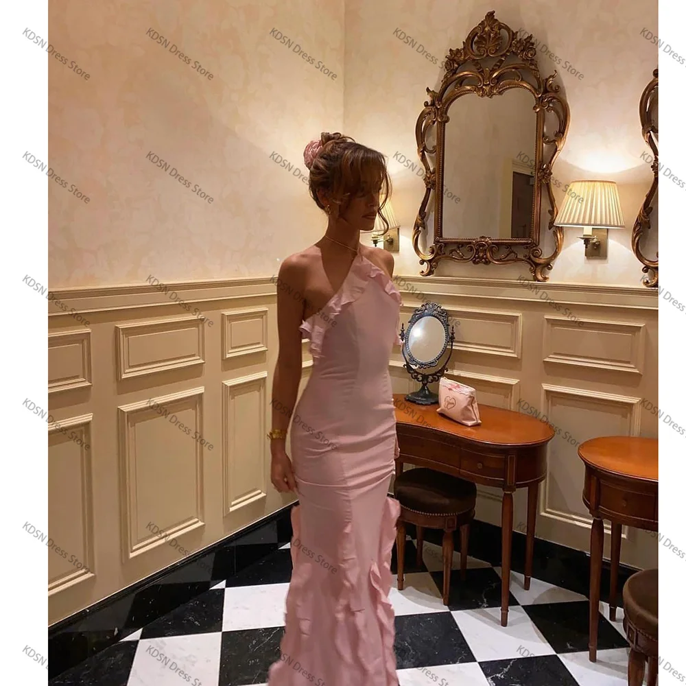 Sexy Pink Halter Sleeveless Prom Dresses Floor Lenght Straight Custom Special Occasion Evening Long Dress for Elegant Women 2024