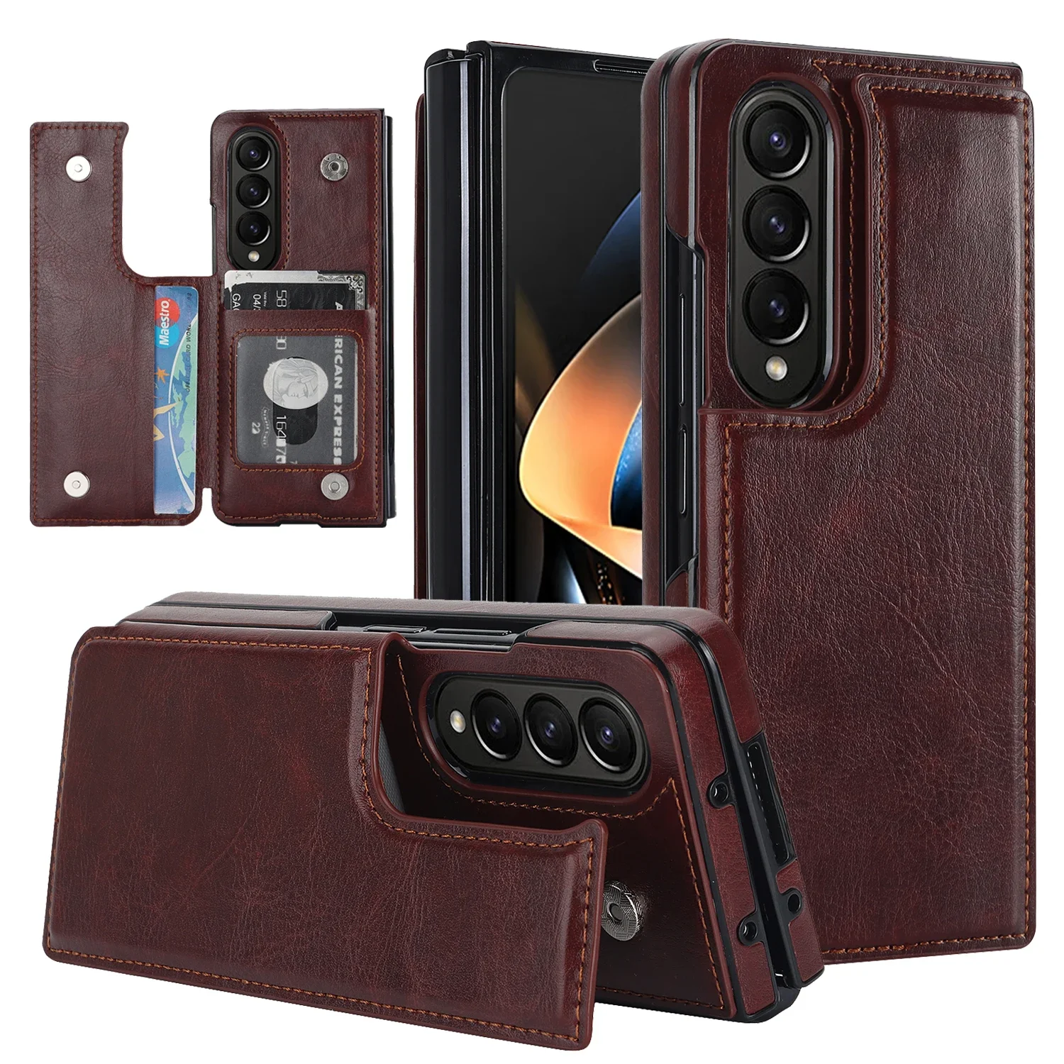 Folding Card Bag Leather Stand Case for Samsung Galaxy Z Fold 3 4 5 6 5G Fold6 Business Protection ZFold5 Luxury Fashion Cover