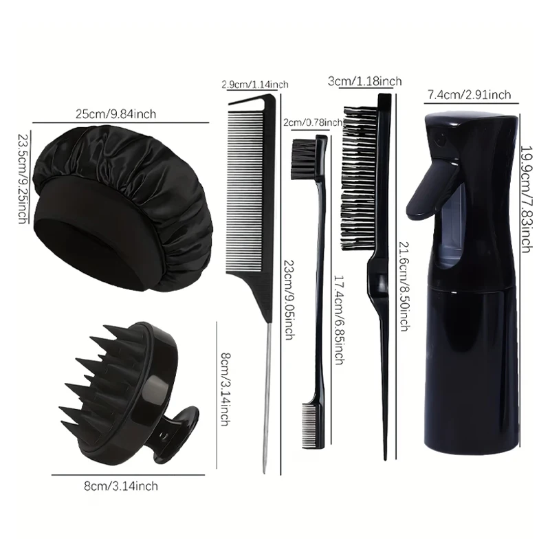 6-teiliges Haarstyling-Set für Damen, 6,76 oz Sprühflasche, Kantenkamm, 3 Volumenbürsten, Kamm mit feinem Stiel, Muttertagsgeschenk – Detail 3
