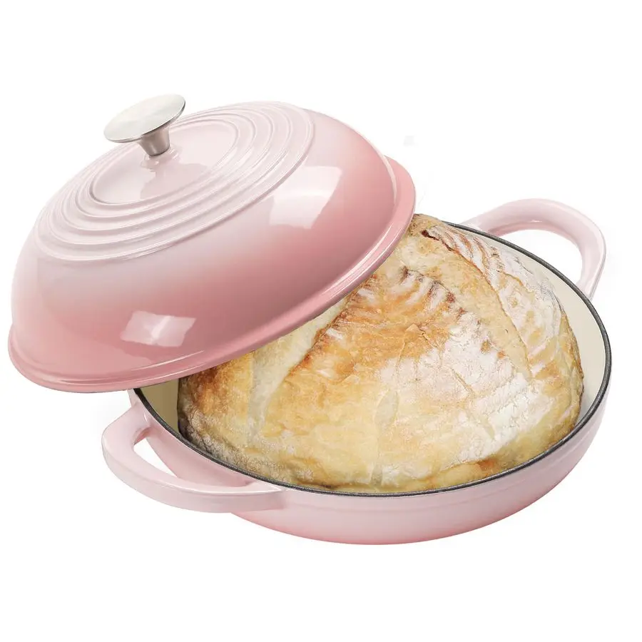 

Round Cast Iron Bread Oven, 6 Qt Cast Iron Dutch Oven for Homemade Sourdough Bread Baking, Bread Dome Pot with Cloche Lid Gradie