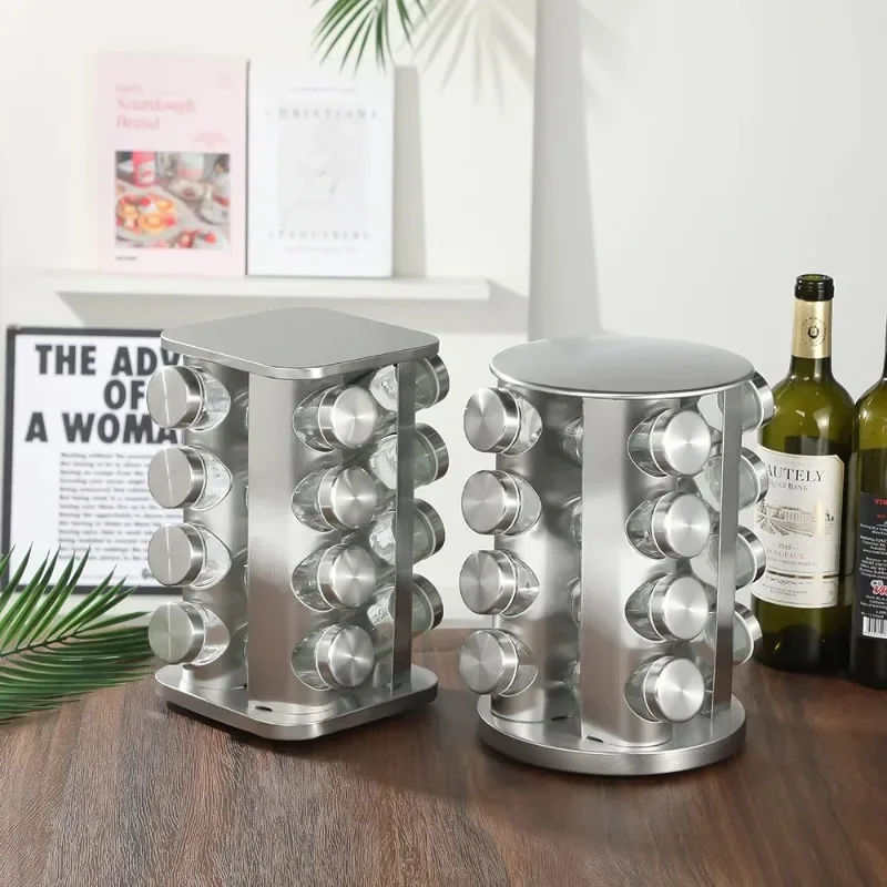 

New Style Rotating Tray Spice Rack with Round Bottle Stainless Steel Kitchen Organizer Pantry Cabinet For Seasoning Storage