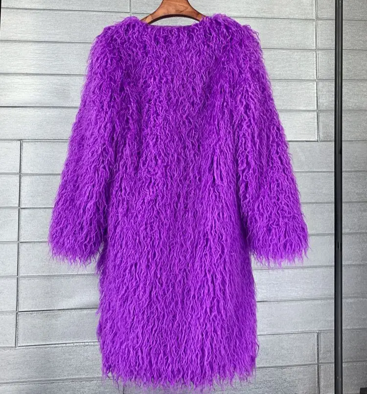 women\'s fur coat Colorful Furry Pink lamb wool faux fur coat female Shaggy sheepskin coat winter artificial fur jacket