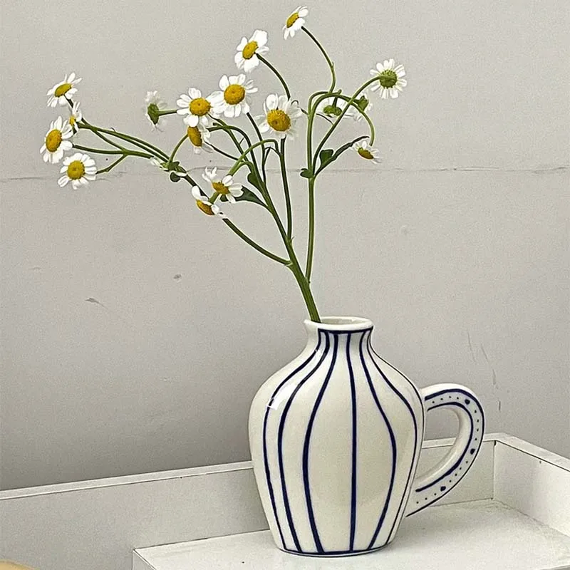 

Ceramic Vase Home Decoration Tabletop Vase Ornament Double-sided Hand-painted Hydroponic Flower Bottle Dried Flower Arrangerment