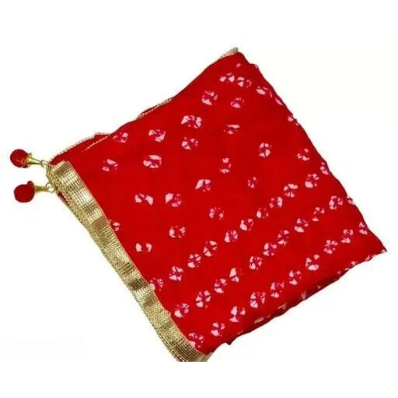 Red Bandhej silk Women Rajasthani Traditional silk bandhej Dupatta Scarf