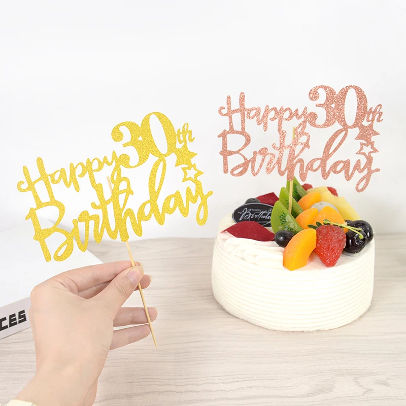 3/5pcs Happy Birthday Cake Topper 16 18 20 21 30 40 50 60 Years Birthday Party Cake Top Flags Decoration Baking DIY Accessories