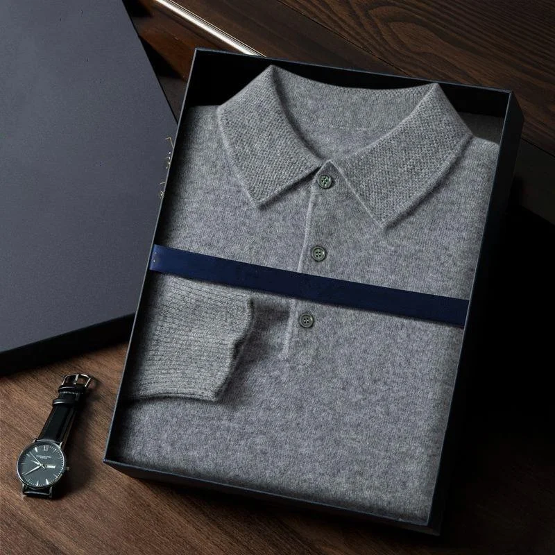 

Однотонный вязаный свитер свободного кроя для мужчин, осенне-зимний, модный, в стиле «папа», с отложным воротником, пуловер с высоким воротом