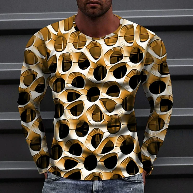 Optical Illusion Pattern T-Shirt For Men Colorful 3D Printed T Shirts Summer Casual Harajuku Loose Tees O-Neck Tops Long Sleeves