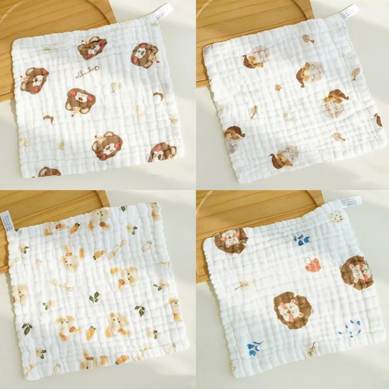 6 Layers Cotton Gauze Baby Towel Cartoon Muslin Long Burp Cloth Square Face Towel Newborn Drooling Bibs Kindergarten Facecloth