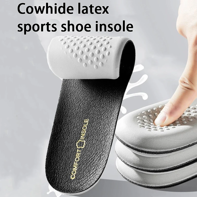 

Leather latex insole men's sports shock-absorbing insoles breathable and comfortable anti-odor Shoe Pads 1Pair/2Pair