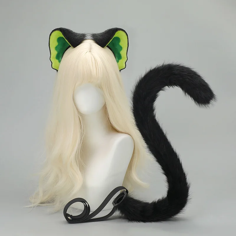 Nuovo fatto a mano Anime orecchie di gatto nero fascia animale peloso coda di gatto set fumetto carino costume cosplay oggetti di scena