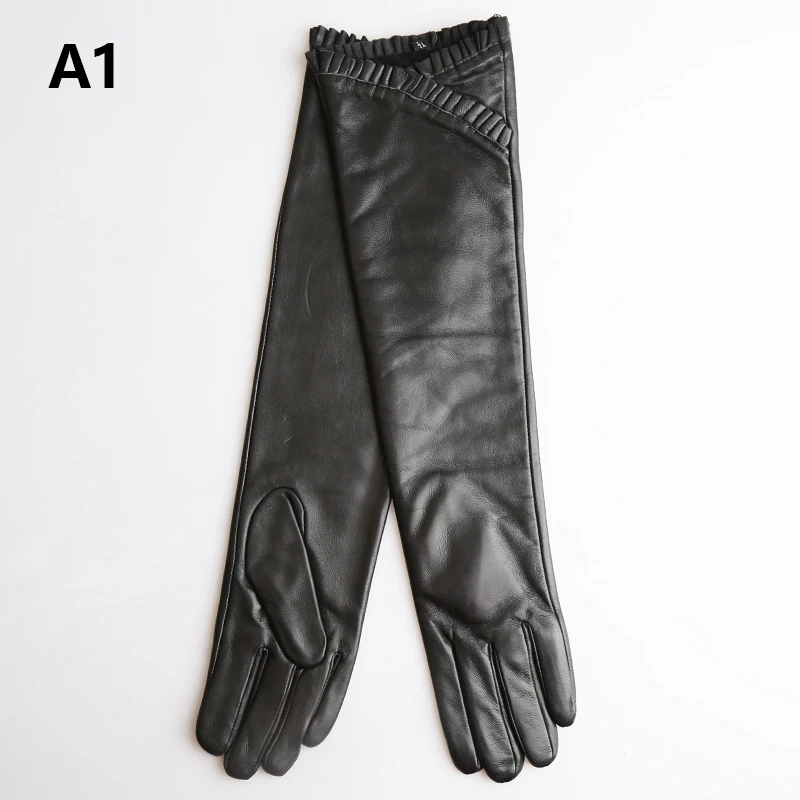 New Simple Winter Black Genuine Leather Long Gloves sheepskin women\'s gloves Fashion women\'s long gloves -A1