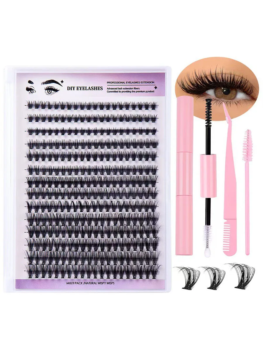 Kit de Extensão Cílios Falsos com Pinças Glue, Lash Clusters, sensação Natural, Cílios Segmento, Alta Qualidade e Vendas, 280 Pcs