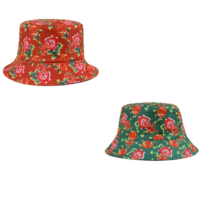 Reversible Bucket Hat Rose Pattern Fisherman Hat for Trendsetter Women Men