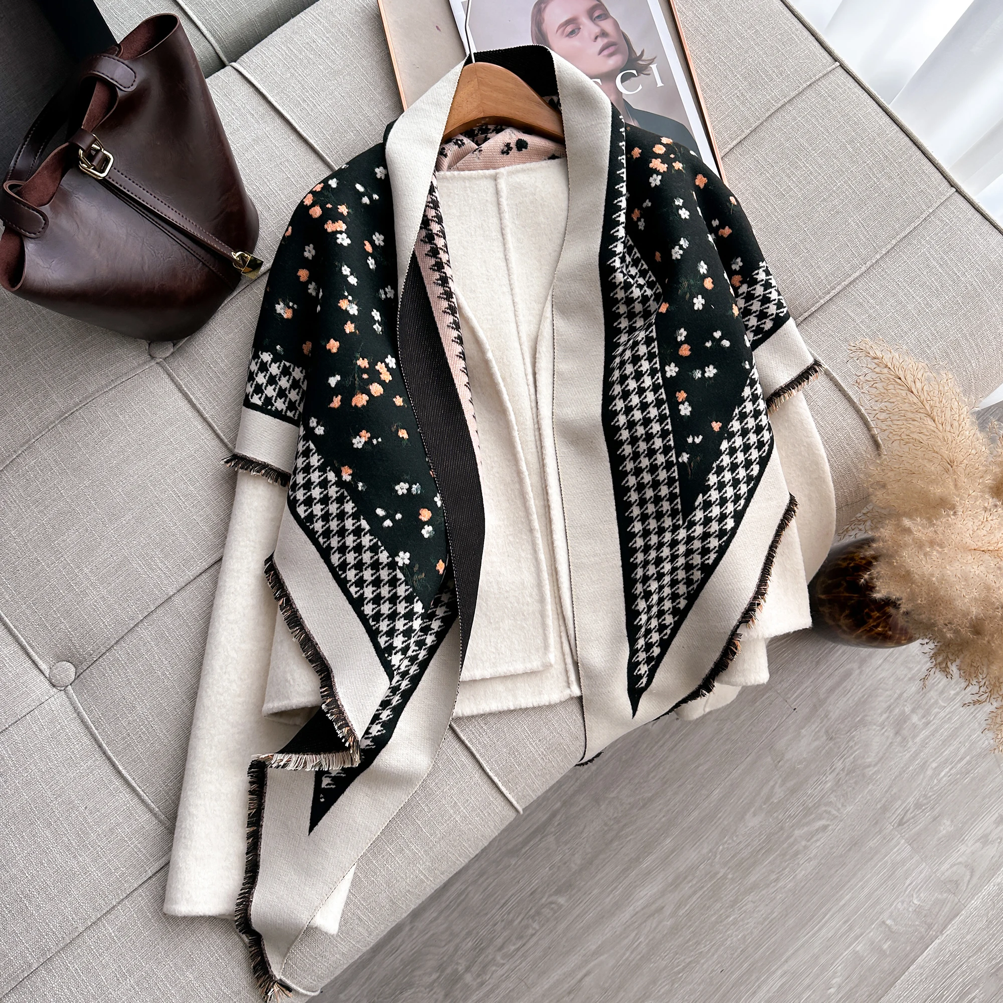 Knitted Cashmere Coat Designer Women triangle Poncho Cape Open Front Cardigan Wrap Shawl Female Spring Autumn Capes Ponchos