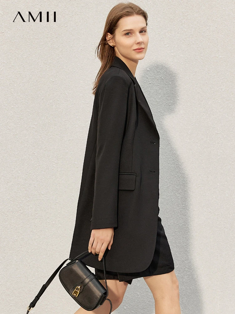 Amii Minimalist ผู้หญิง Blazer ฤดูใบไม้ผลิสูงเอวกางเกงขาสั้นแฟชั่น Office Lady Blazers สูทเสื้อผู้หญิงสั้นกางเกง12240010