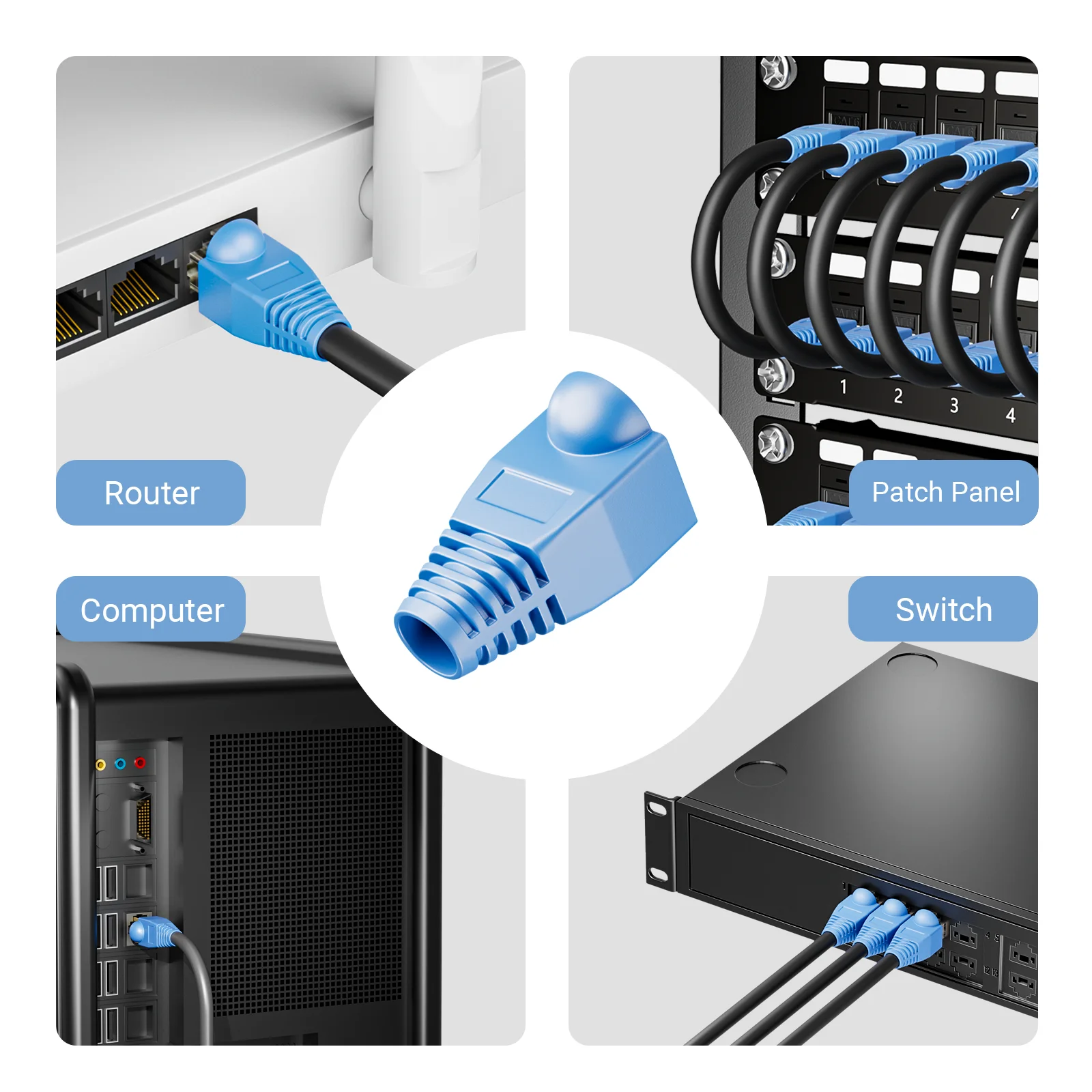 ZoeRax 100/50 ชิ้น ปลอกหุ้มสายเคเบิลเครือข่ายอีเธอร์เน็ต RJ45 CAT6 CAT6E CAT5 CAT5E ป้องกันแรงดึง (เส้นผ่านศูนย์กลางภายนอก 6.5 มม.)