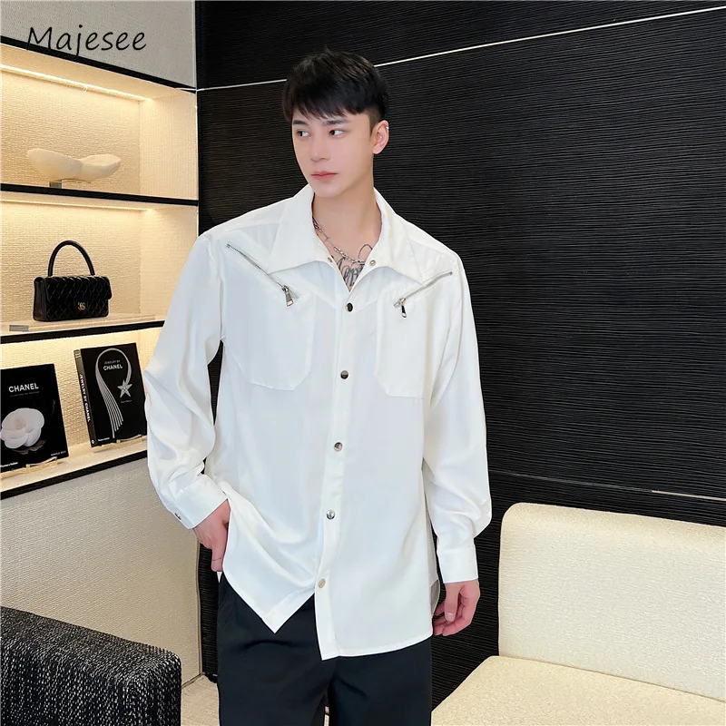 Mens Shirts Streetwear Popular Baggy Spring Autumn Full Sleeve Zipper Handsome American Style Male Simple Temperament Tops Daily