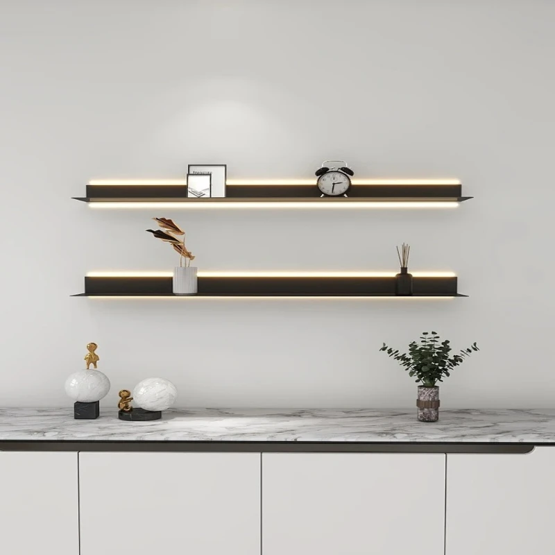 ‌LED Illuminated Metal Shelf Wall Mounted Floating Display Rack with Lights Industrial Style Hanging StorageforHome Office Decor
