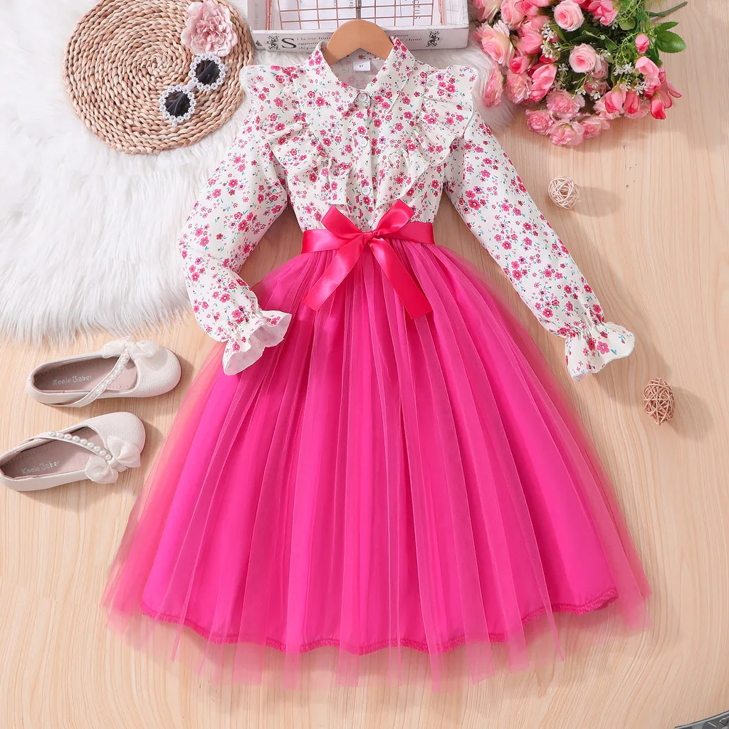 Kids Girls Dress Summer Long Sleeve Floral Gauze Belt Children Dress Casual  Sweet Elegant Teen Princess Dress 7 8 9 10 11 12 Yrs - AliExpress 1501