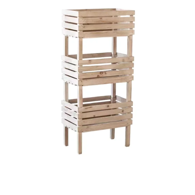 

Multi-layer floor-to-ceiling solid wood three-layer succulent green plant shelf, indoor balcony flower shelf