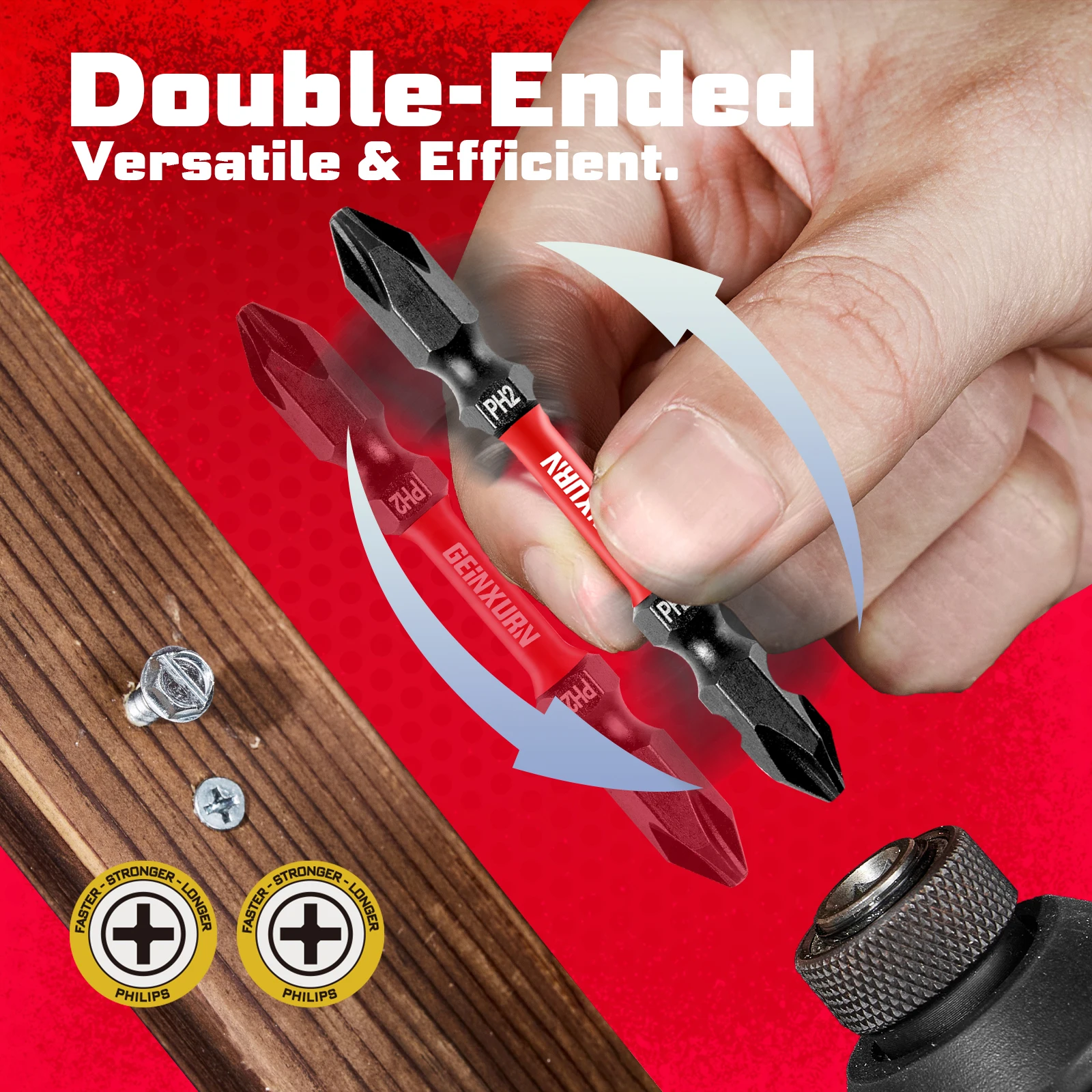 Geinxurn 2,56'' PH2-PH2 Impact doppelseitiger Power-Bit, Standardtyp, S2-legierter Stahl mit entwickelt für Anwendungen mit hohem Drehmoment