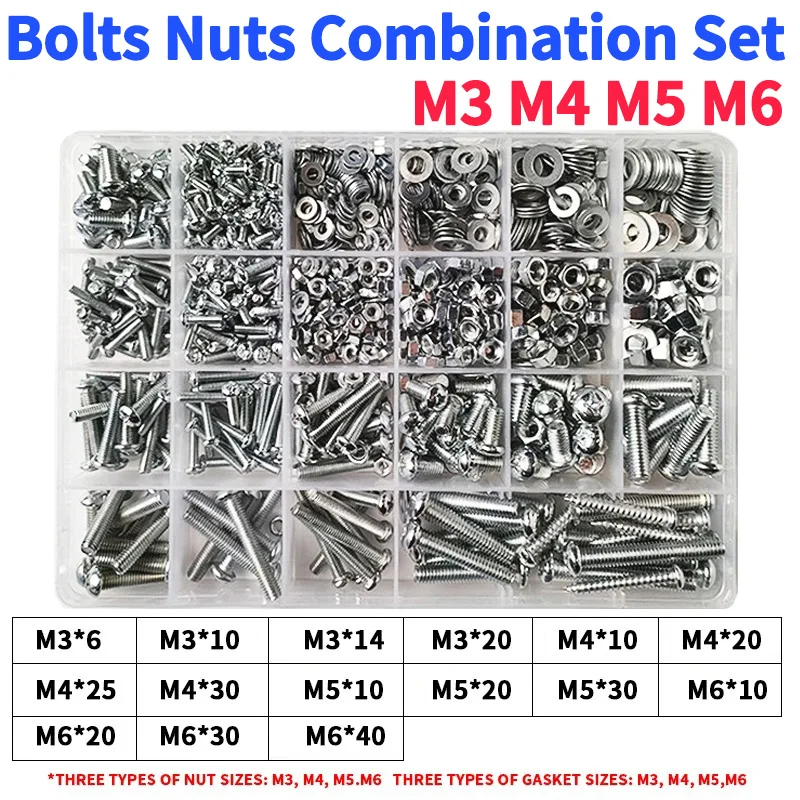 M3 M4 M5 M6 Metric Threaded Round Head Phillips Screws Nuts Gaskets Kits Iron galvanized Screw Bolt Nut Washer Set With Box