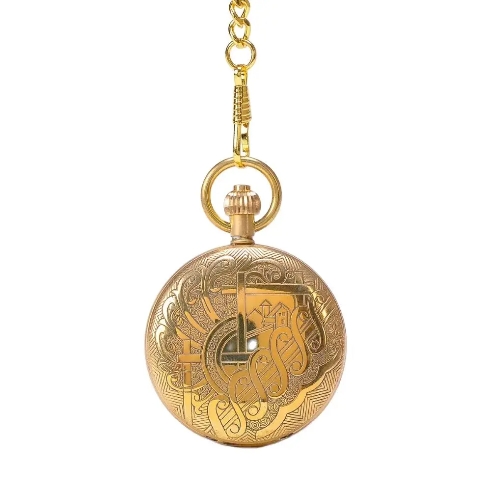 Luxury Brand Antique Style Copper Hand Winding Mechanical Pocket Watch Mens Watch W/Fob Chain Nice Gift