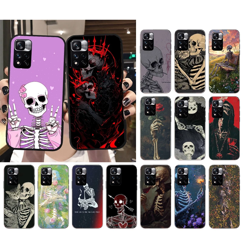 

Phone Case For Xiaomi Redmi note 14 Pro 14 13 12 11 10 Pro 14S 12S 11S Redmi 14C 13C 10 Skeleton Art