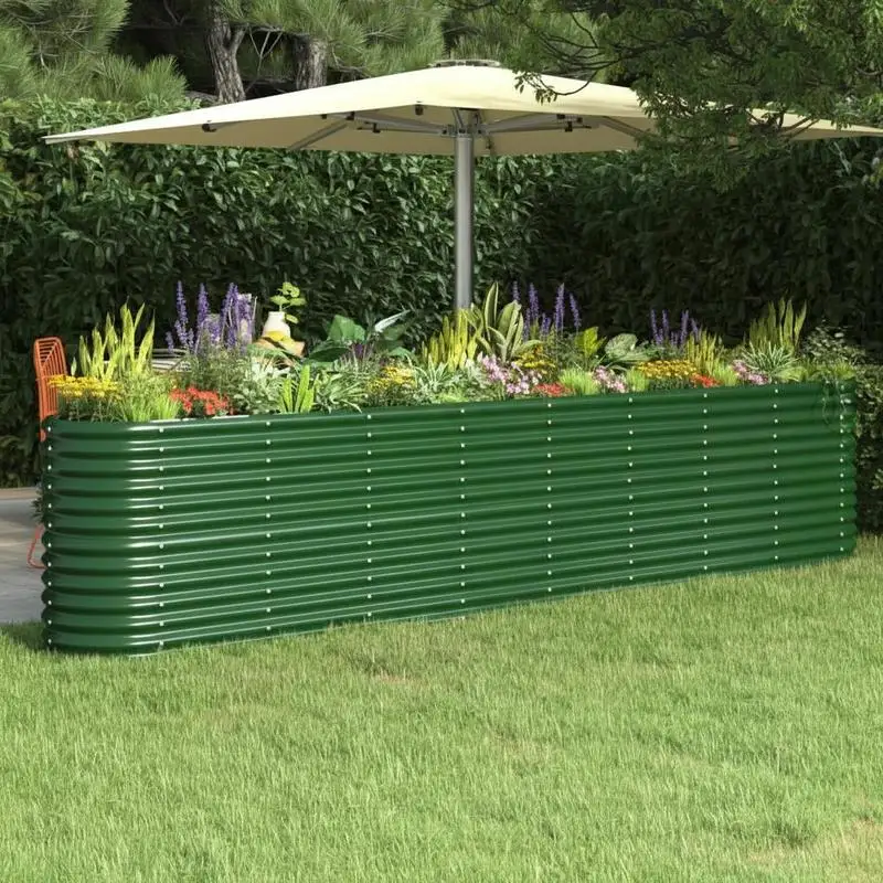 Jardinière surélevée en acier thermolaqué 332x40x68 cm verte pour terrasse, jardin, balcon, structure robuste et durable, résistante aux intempéries, supporte le poids des personnes et des meubles